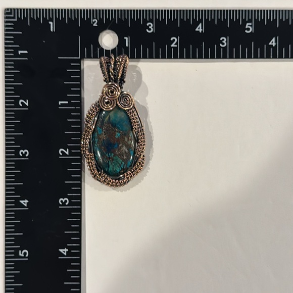 Copper Wire Wrapped Pendant with Chrysocolla Gemstone - Picture 3 of 3